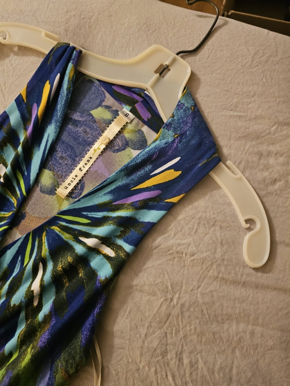 Uncle Joe Blue Multi Brushstroke V-Neck Dress, NWOT